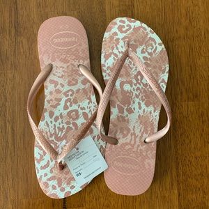 Rose gold flip flops